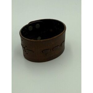 Vintage Genuine Leather Wide Cuff Bracelet Brown Snap Closure